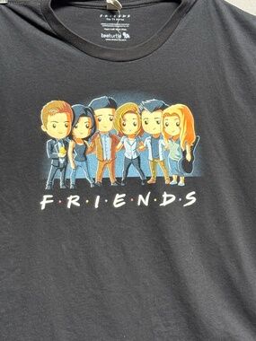 FRIENDS TV Show Chibi Cast Graphic Tee Black TeeTurtle Size L Cotton Sitcom